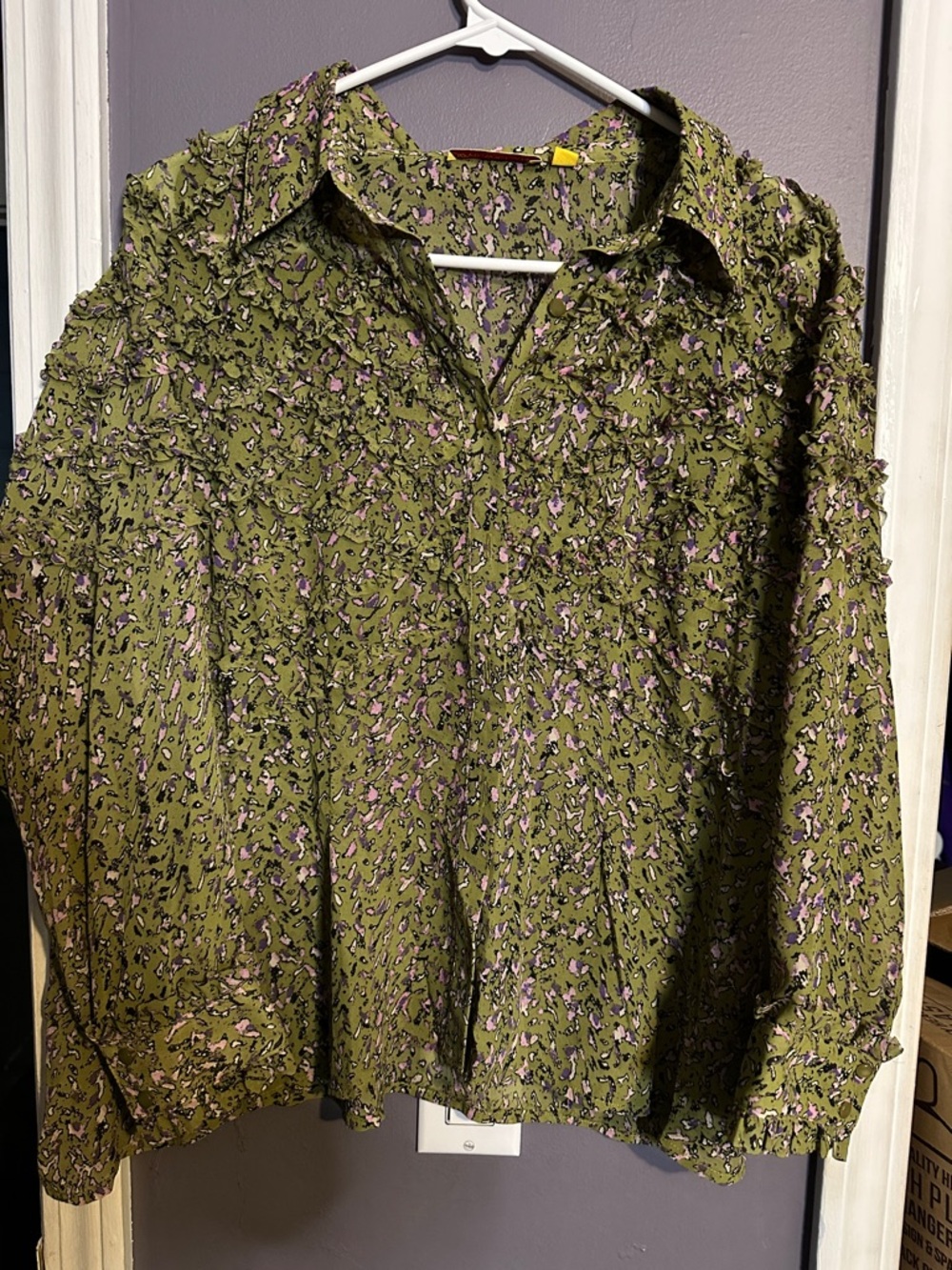 Olive Green Printed Long-Sleeve Button-Down Shirt - Casual Men's